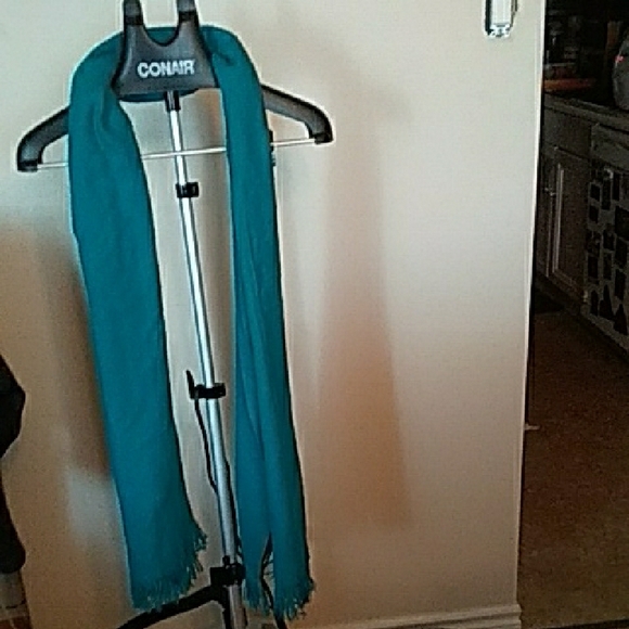 Vintage Fringed Teal Scarf - Picture 3 of 3